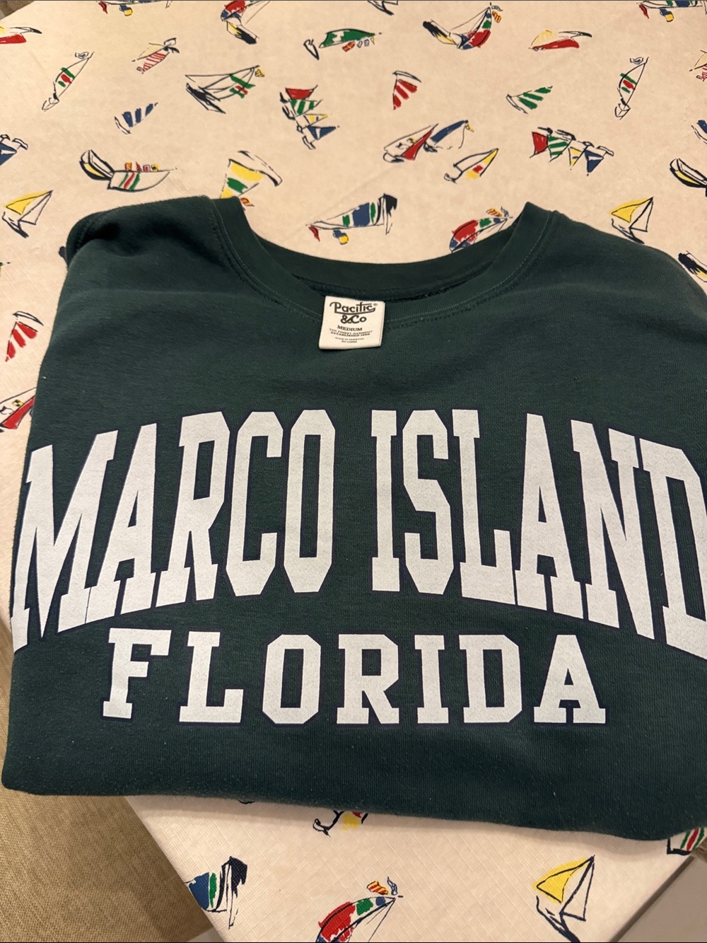 Marco Island Florida Graphic Sweatshirt - Dark Green & White